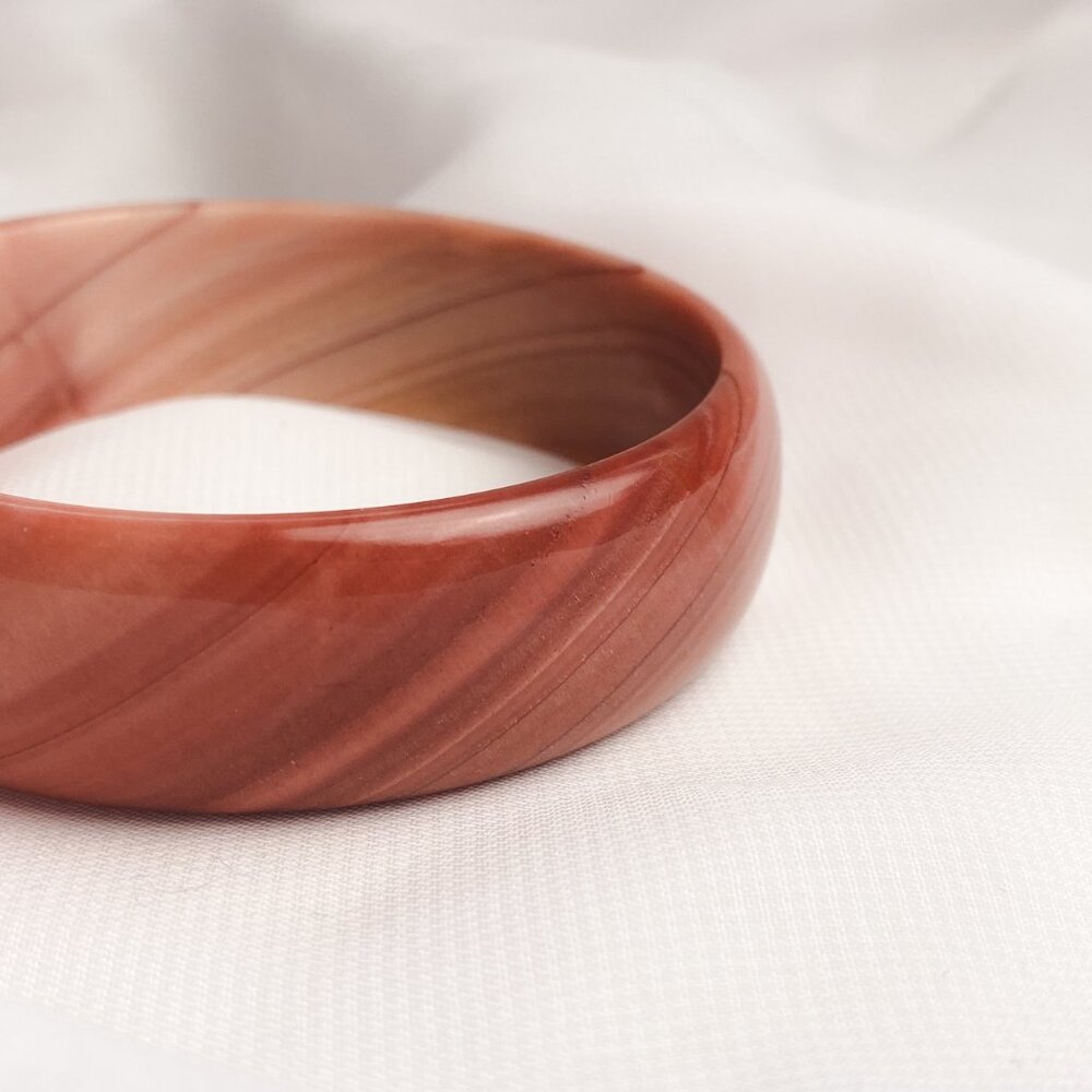 Solid Gemstone Carved Striped Pattern Pink Orange… - image 6